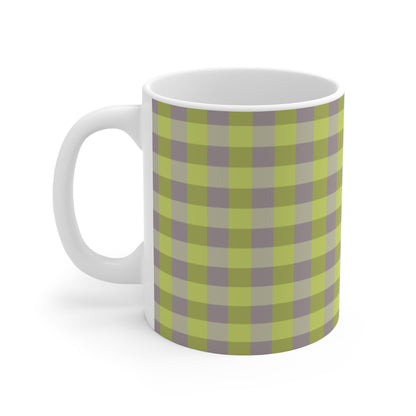 Green Plaid Mug | Lime and Olive Buffalo Check Pattern