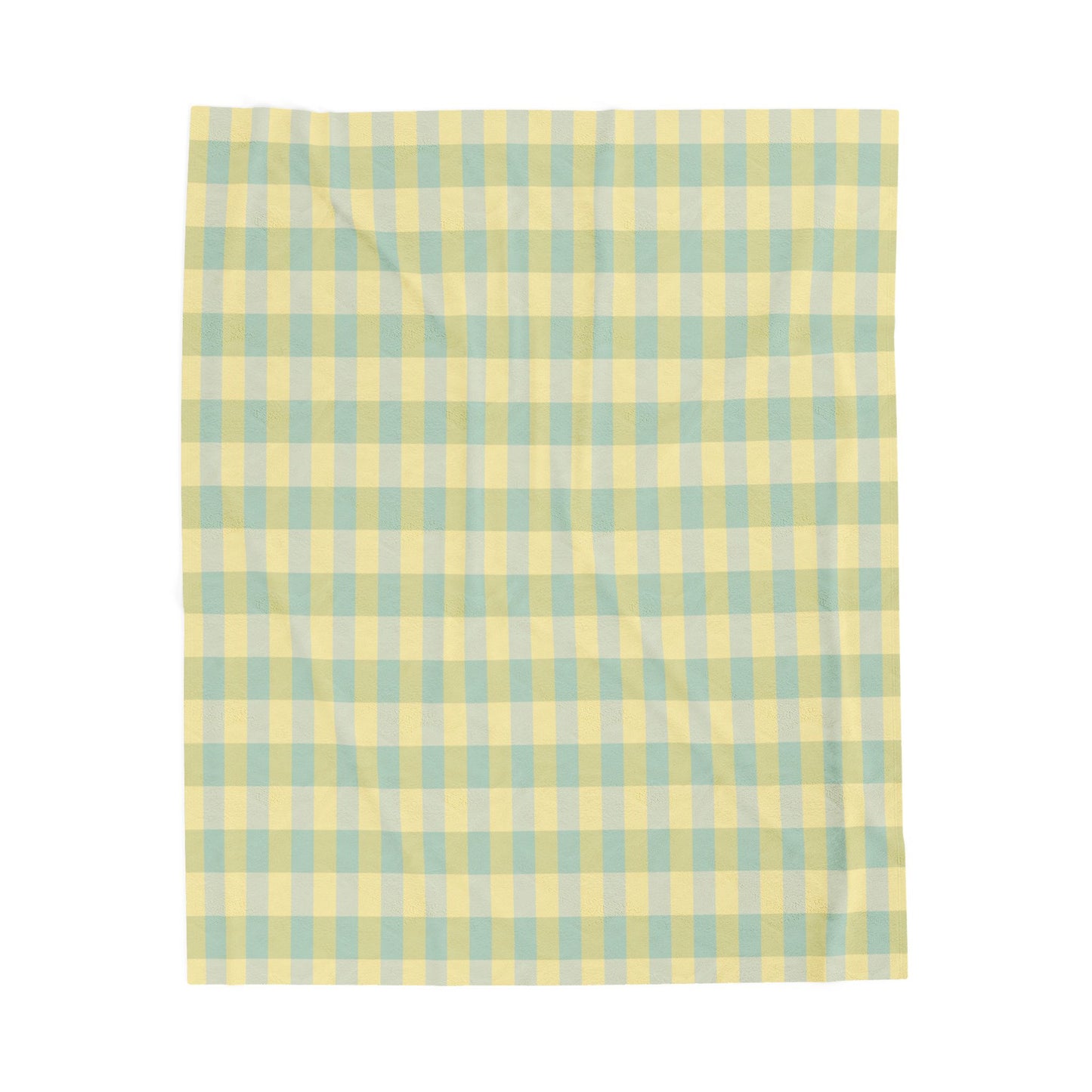 Plaid Velveteen Plush Blanket - Pastel Yellow & Mint Cozy Throw