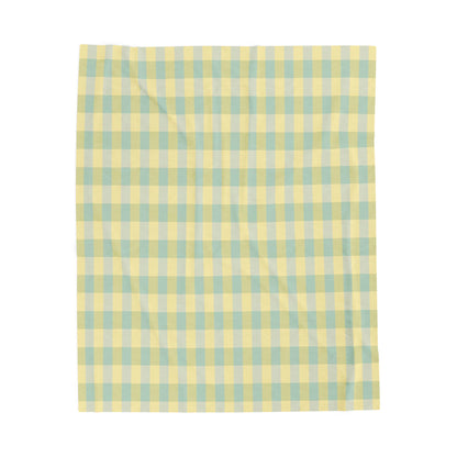Plaid Velveteen Plush Blanket - Pastel Yellow & Mint Cozy Throw