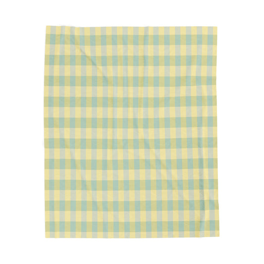 Plaid Velveteen Plush Blanket - Pastel Yellow & Mint Cozy Throw