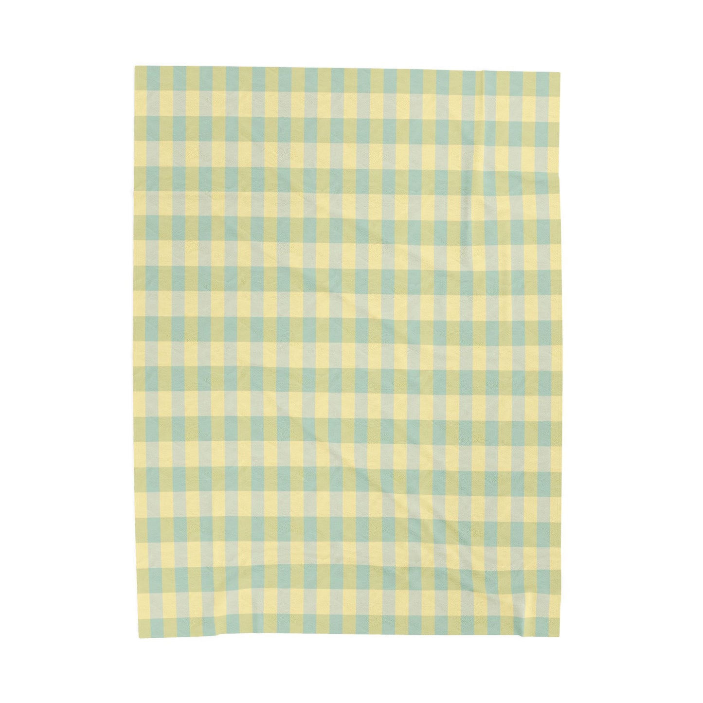 Plaid Velveteen Plush Blanket - Pastel Yellow & Mint Cozy Throw