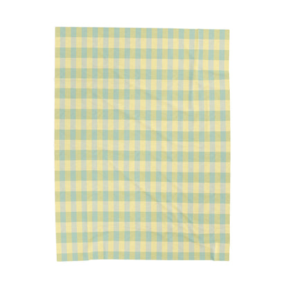 Plaid Velveteen Plush Blanket - Pastel Yellow & Mint Cozy Throw